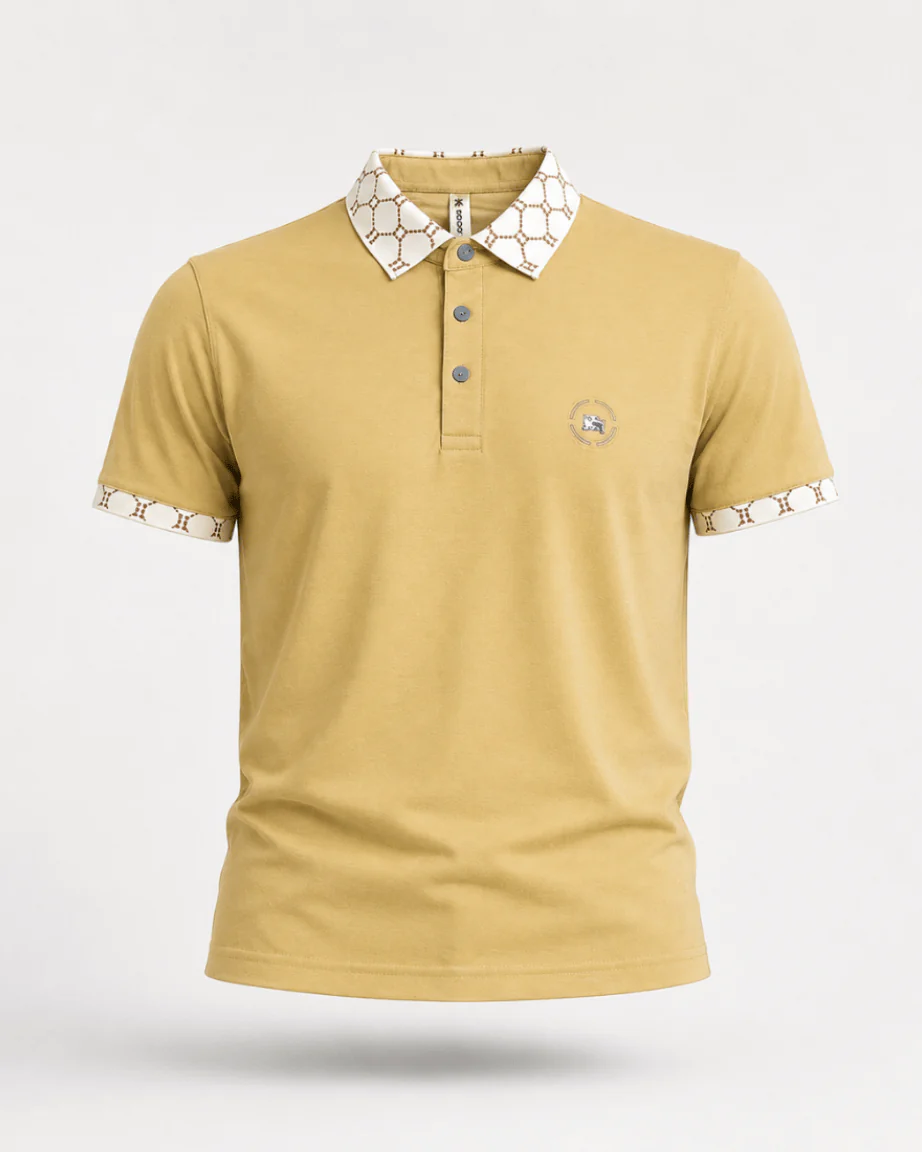 Teeshion Mustard Khaki Printed Collar Luxe Premium Polo Shirt