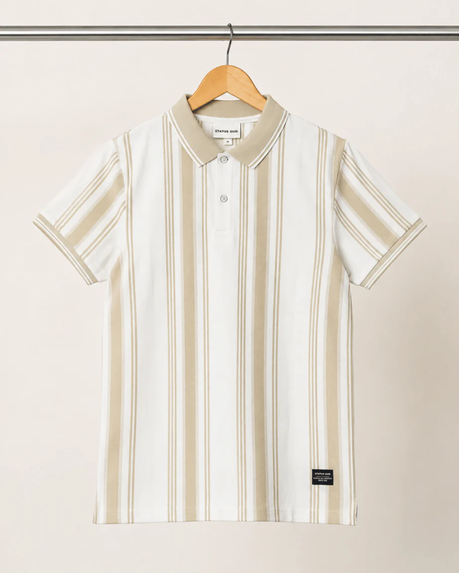 Teeshion Beige & White Premium Vertical Stripe Luxury Polo Shirt