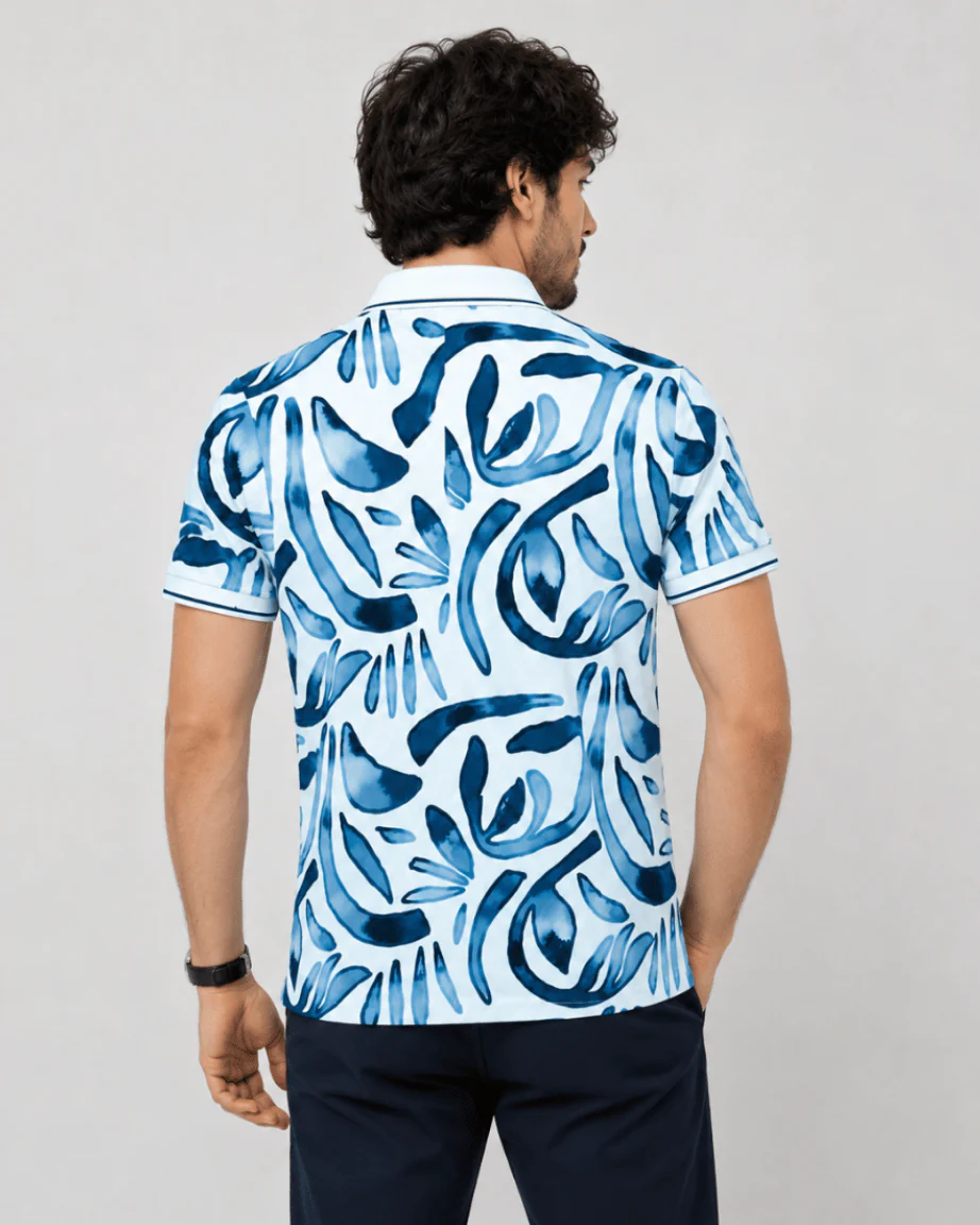 Teeshion Blue Watercolor Abstract Print Premium Polo Shirt