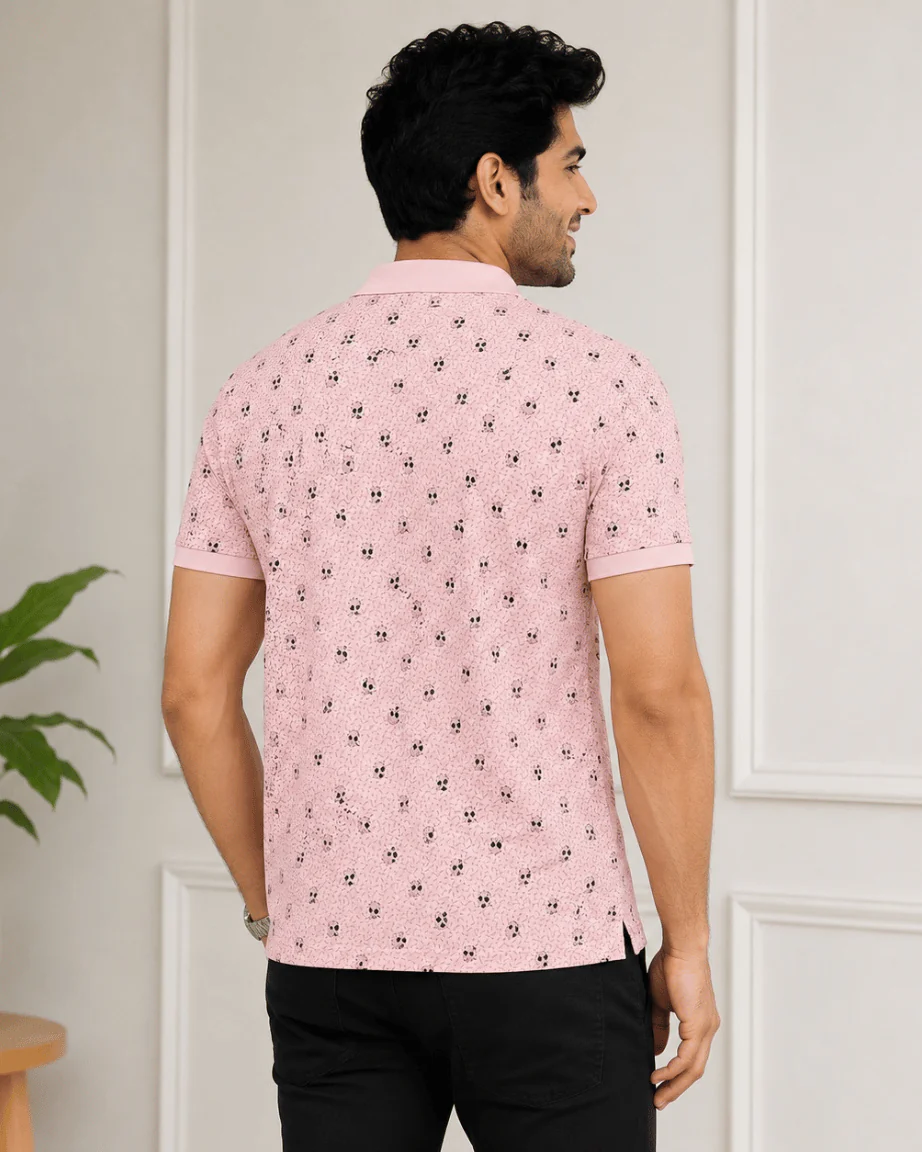 Teeshion Blush Pink Micro-Floral Textured Print Premium Polo Shirt