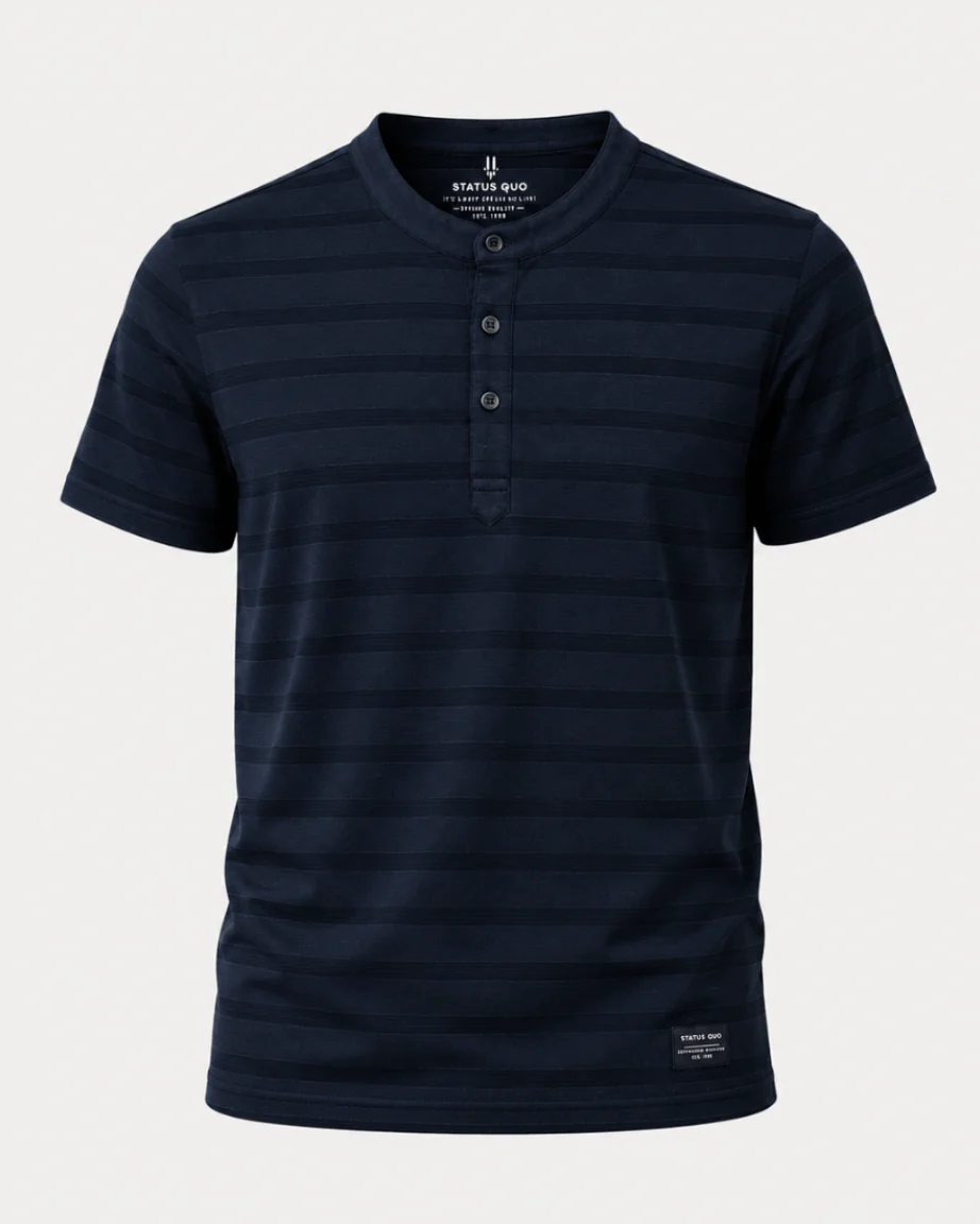 Teeshion Midnight Navy Tonal Stripe Premium Henley Polo Shirt