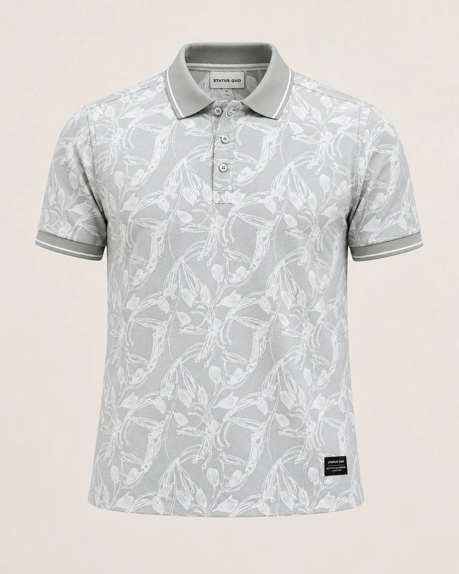 Teeshion Sage Grey Botanical Floral Sketch Premium Polo Shirt