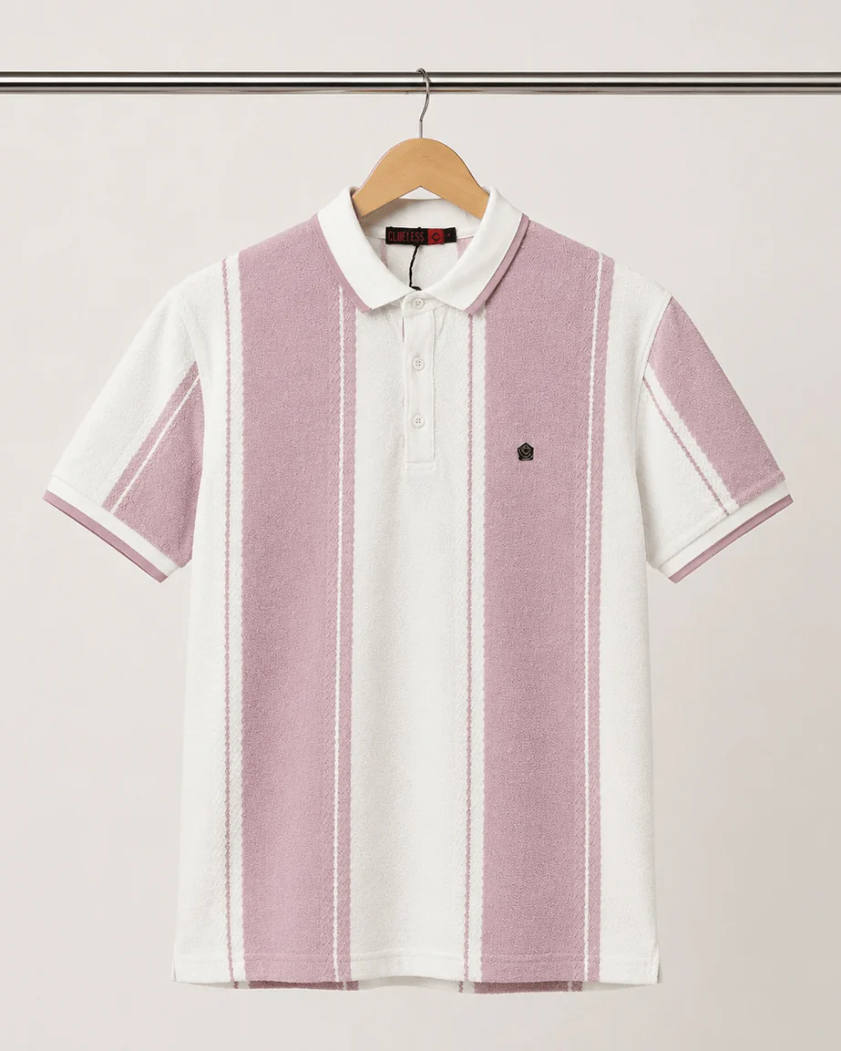 Teeshion Lavender & White Textured Panel Stripe Premium Polo Shirt