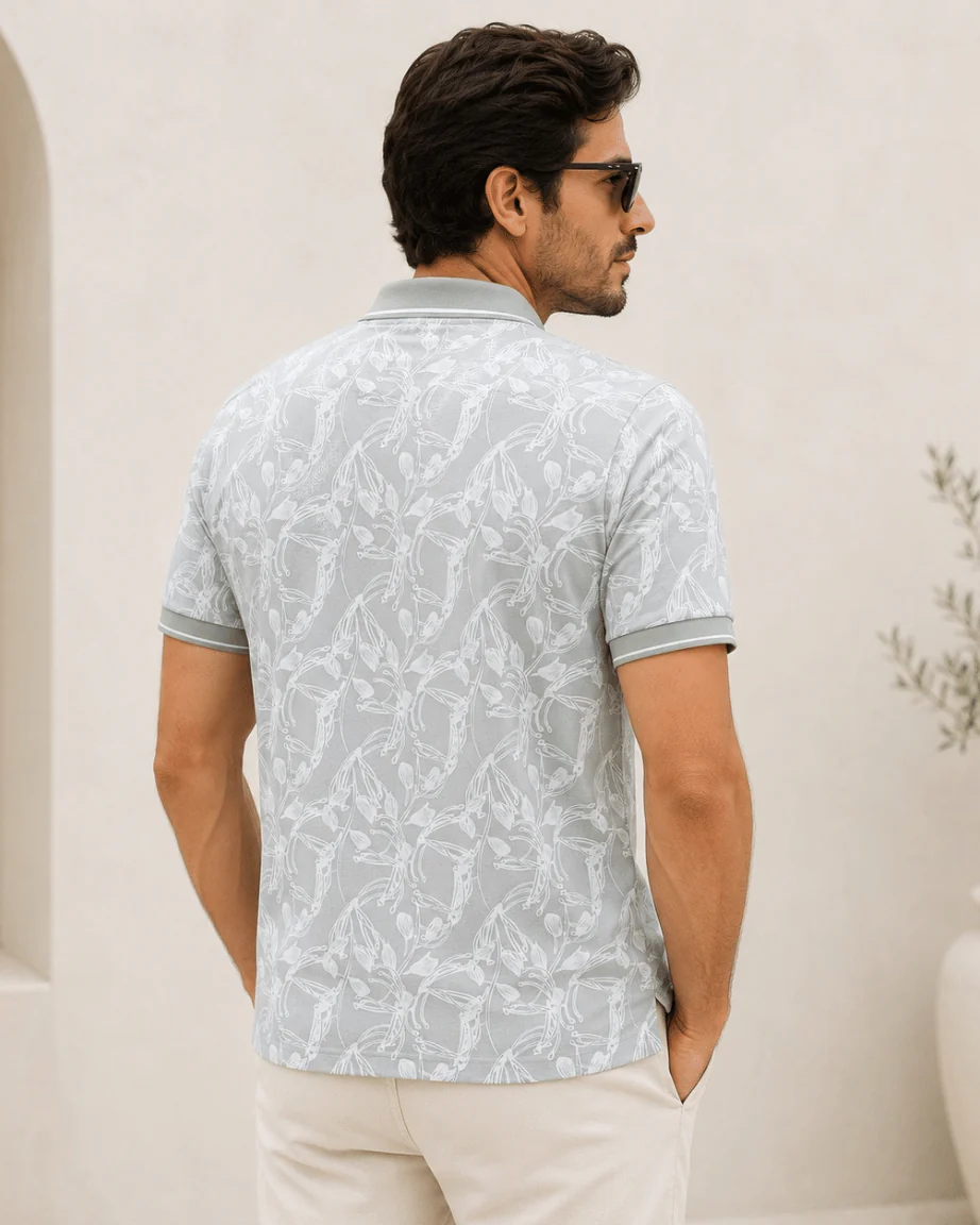 Teeshion Sage Grey Botanical Floral Sketch Premium Polo Shirt