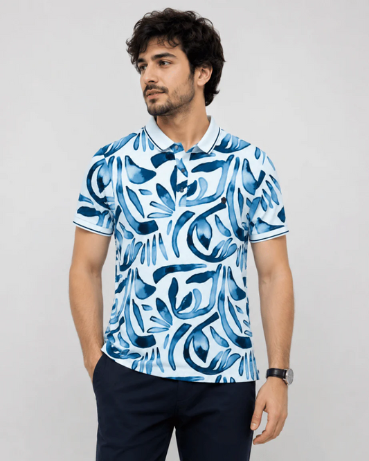 Teeshion Blue Watercolor Abstract Print Premium Polo Shirt